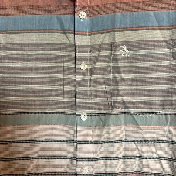Original Penguin men’s striped short sleeve button down shirt size large - Picture 3 of 8